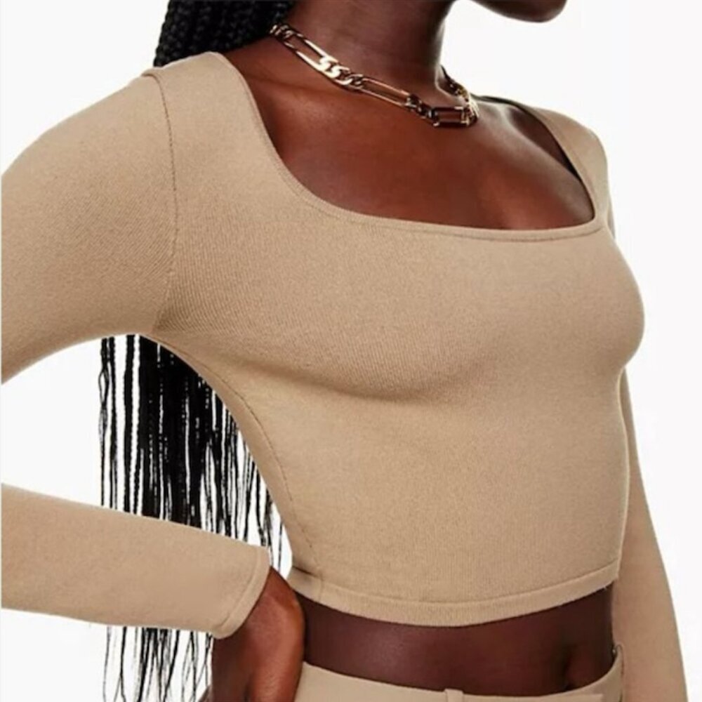 Aritzia Babaton Beige Sculpt Knit Long Sleeve Top XS - Picture 2 of 10